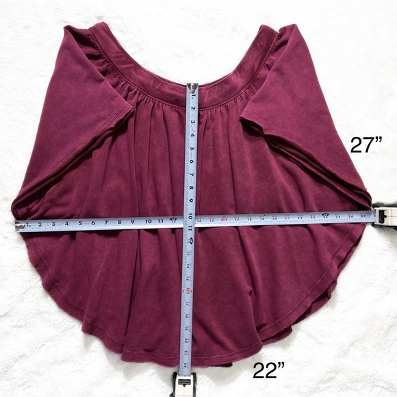 Free People Wine Draped Off The Shoulder Butterfly Sleeve Relaxed Fit Knit Top - Picture 9 of 9